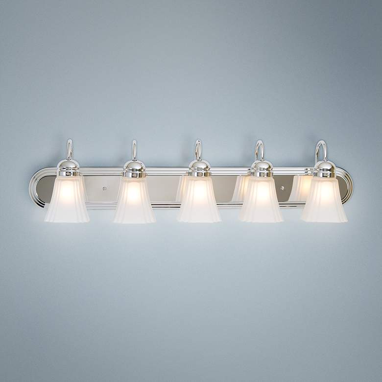 Image 1 Seneca 36" Wide Chrome Square Deco Glass 5-Light Bath Light