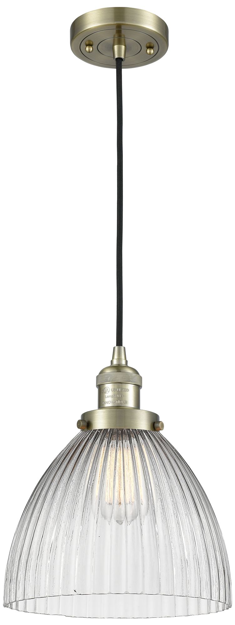 Seneca Falls 10" Antique Brass LED Mini Pendant With Clear Made to Order