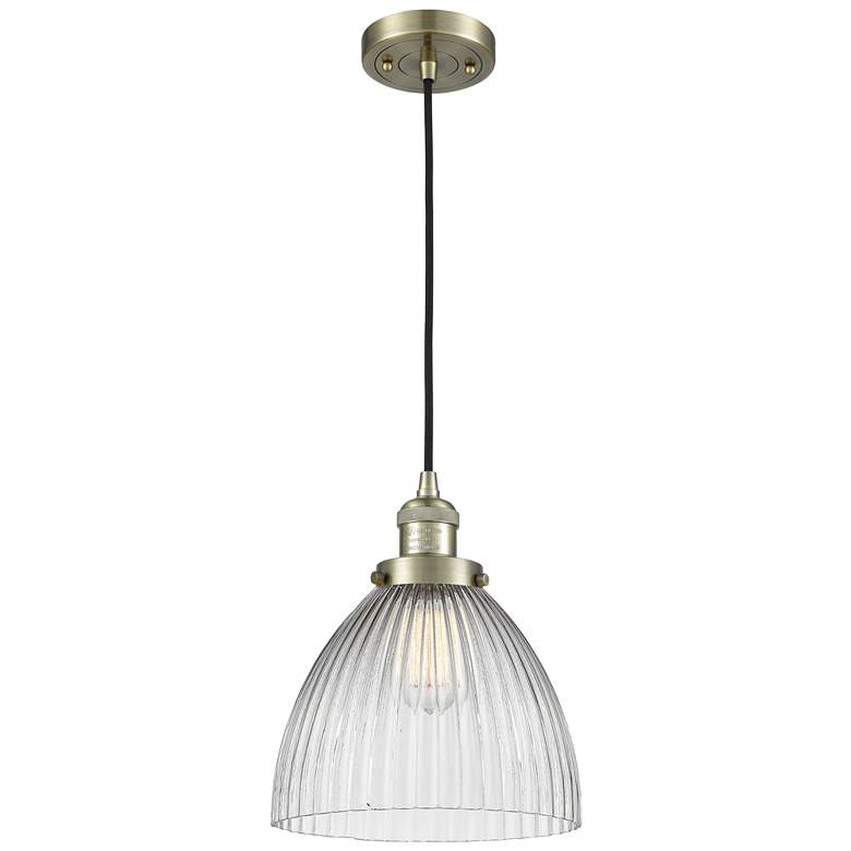 Image 1 Seneca Falls 10" Antique Brass LED Mini Pendant With Clear Shade