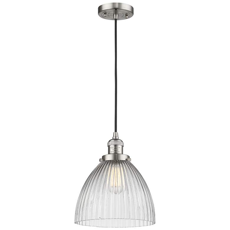 Image 1 Seneca Falls 10" Brushed Satin Nickel LED Mini Pendant With Clear Shad