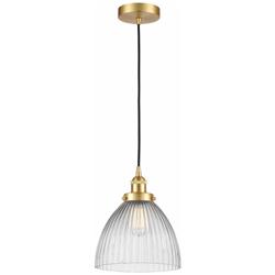 Seneca Falls 10" Satin Gold Mini Pendant w/ Clear Halophane Shade