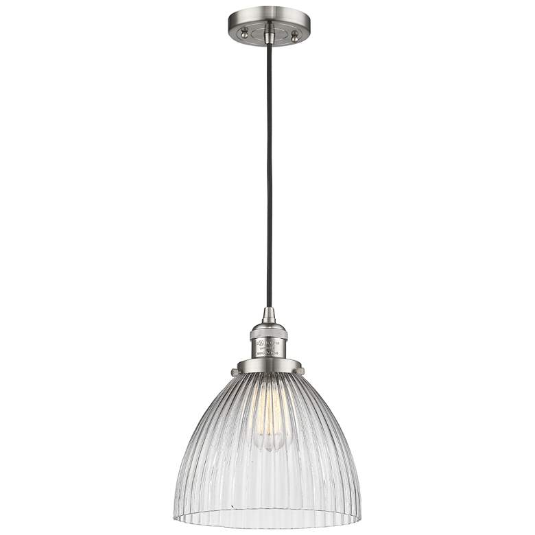 Image 1 Seneca Falls 9.5"W Brushed Nickel Corded Mini Pendant w/ Halophane Sha