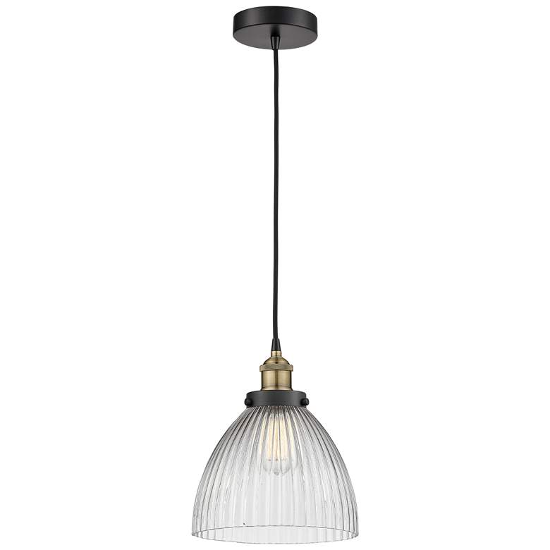 Image 1 Seneca Falls 9 1/2"W Black and Antique Brass Mini Pendant