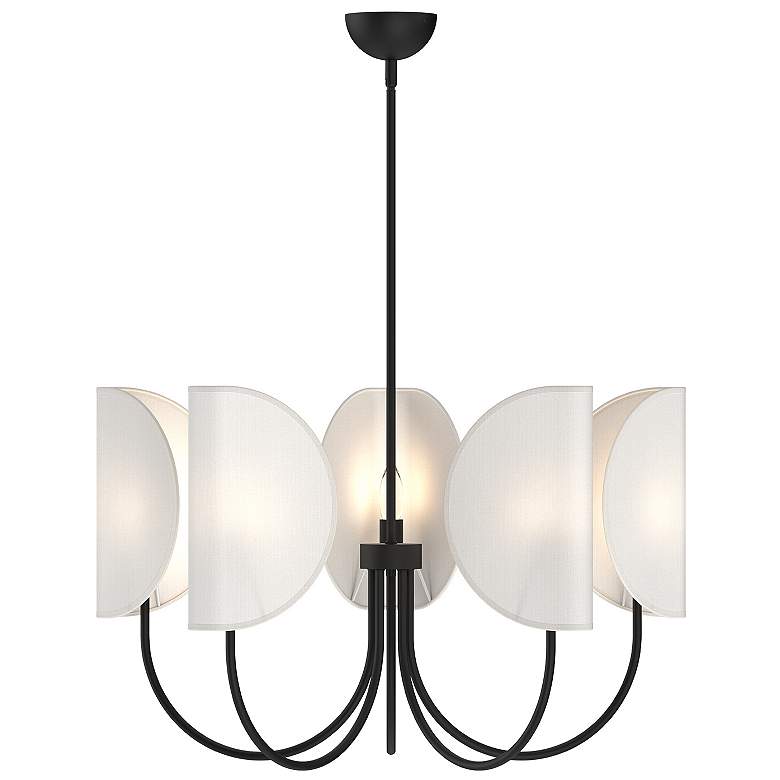 Image 1 Seno 32"W Matte Black 5-Light Chandelier with White Cotton