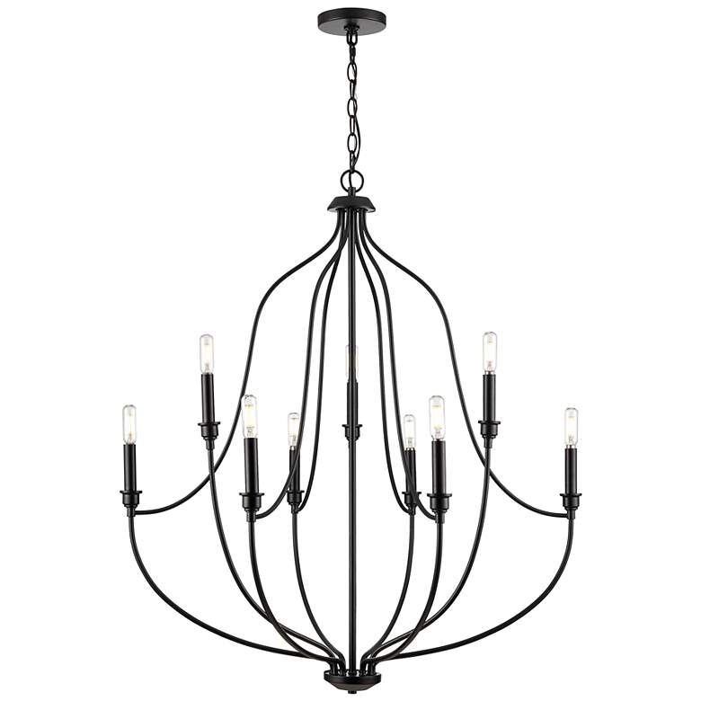 Image 1 Senoia 32 1/2" Wide Matte Black 9-Light Chandelier