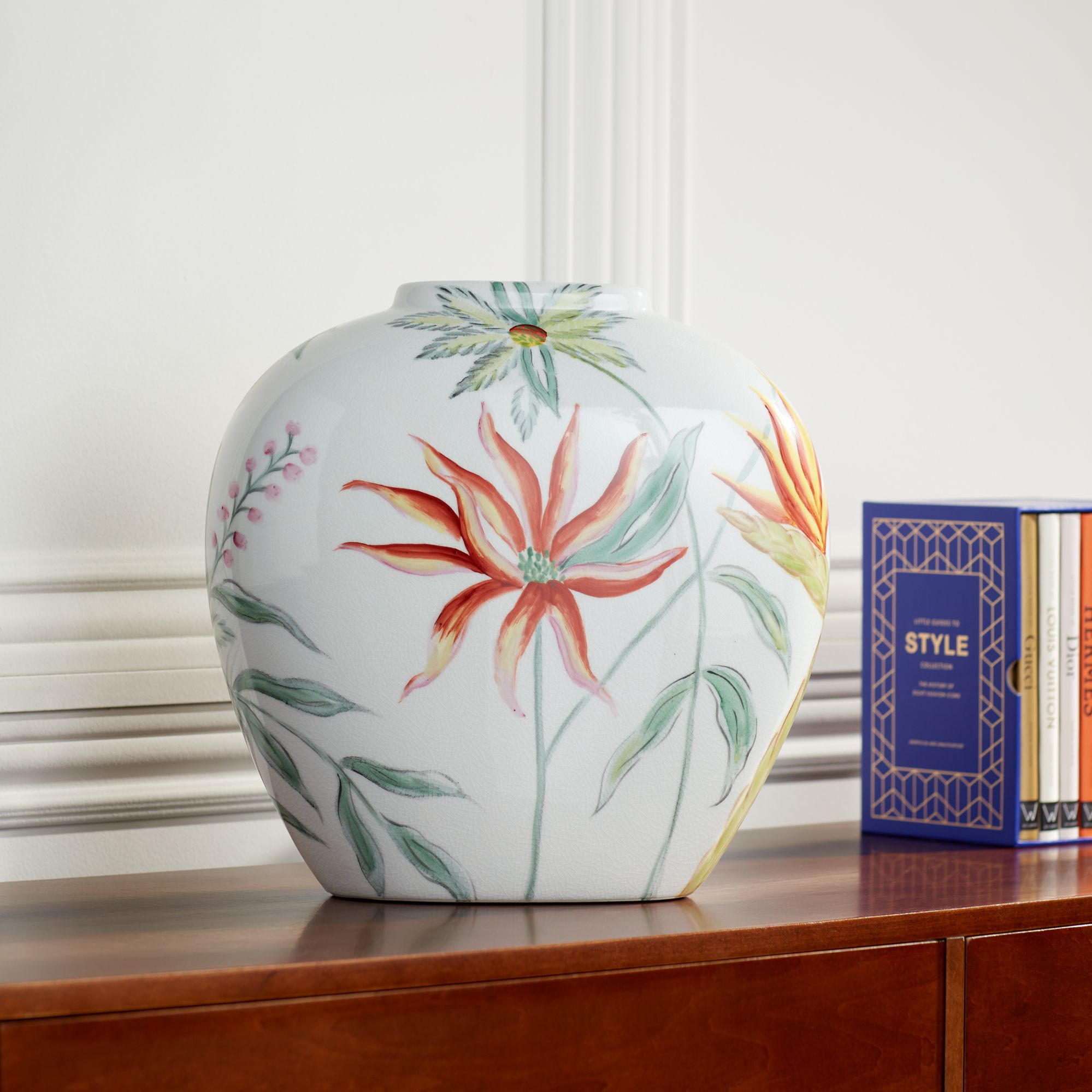 Sensei 13 1/4" Wide Red and White Ceramic Decorative Vase in scene