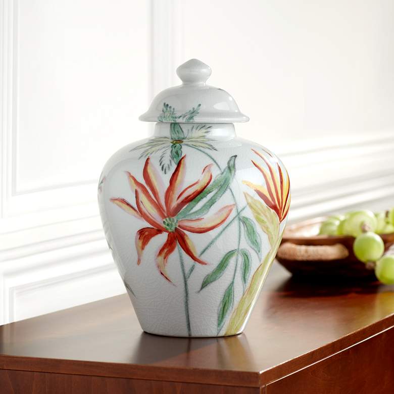 Image 2 Sensei 13"H Red and White Ceramic Decorative Jar with Lid