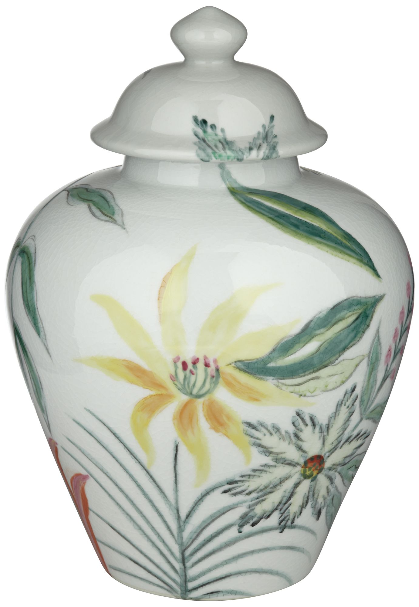 Sensei 13"H Red and White Ceramic Decorative Jar with Lid in scene