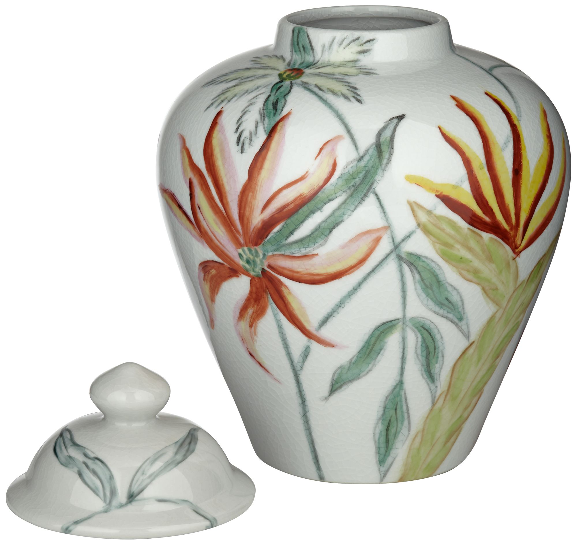 Sensei 13"H Red and White Ceramic Decorative Jar with Lid in scene