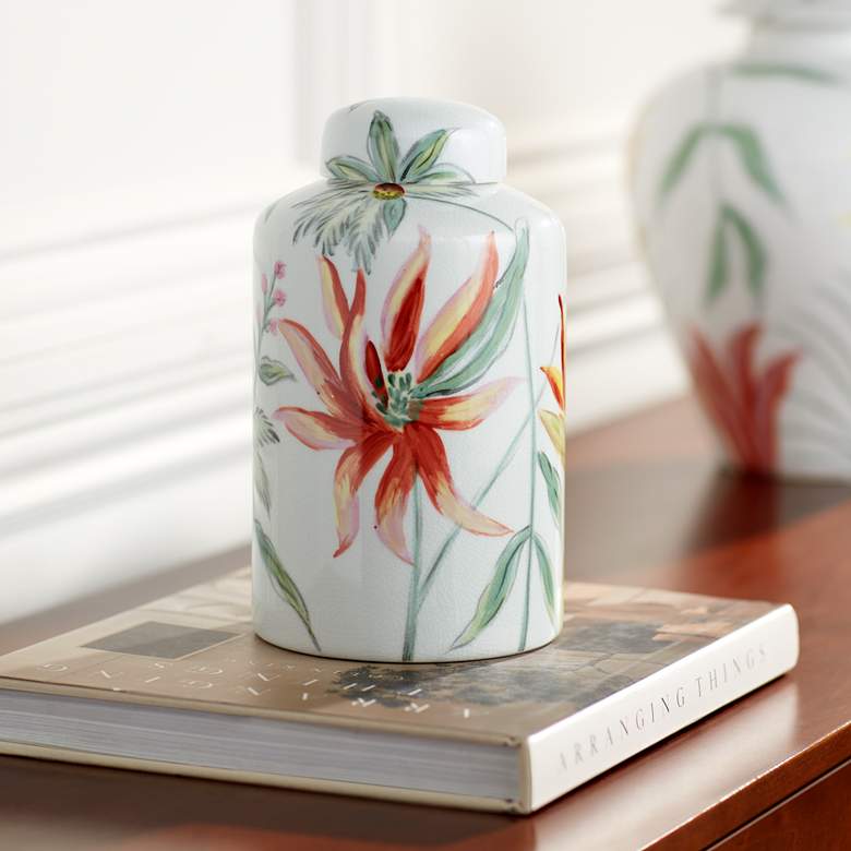 Image 2 Sensei 8 1/2"H Red and White Ceramic Decorative Jar with Lid