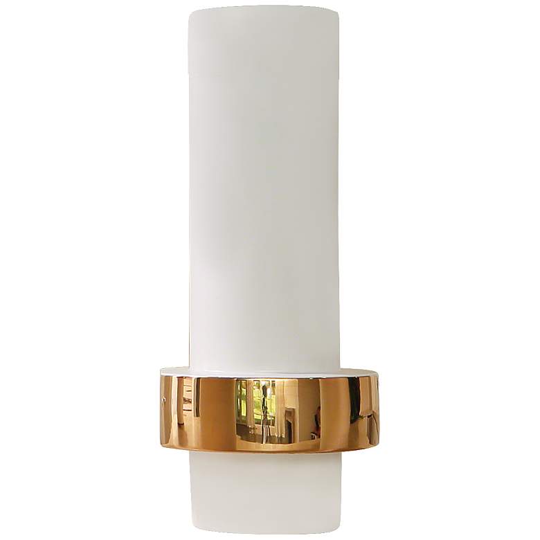 Image 1 Sensei White and Gold 13 1/2 inch High Low-Ring Ceramic Vase