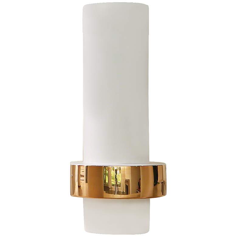 Image 1 Sensei White and Gold 13 1/2" High Low-Ring Ceramic Vase