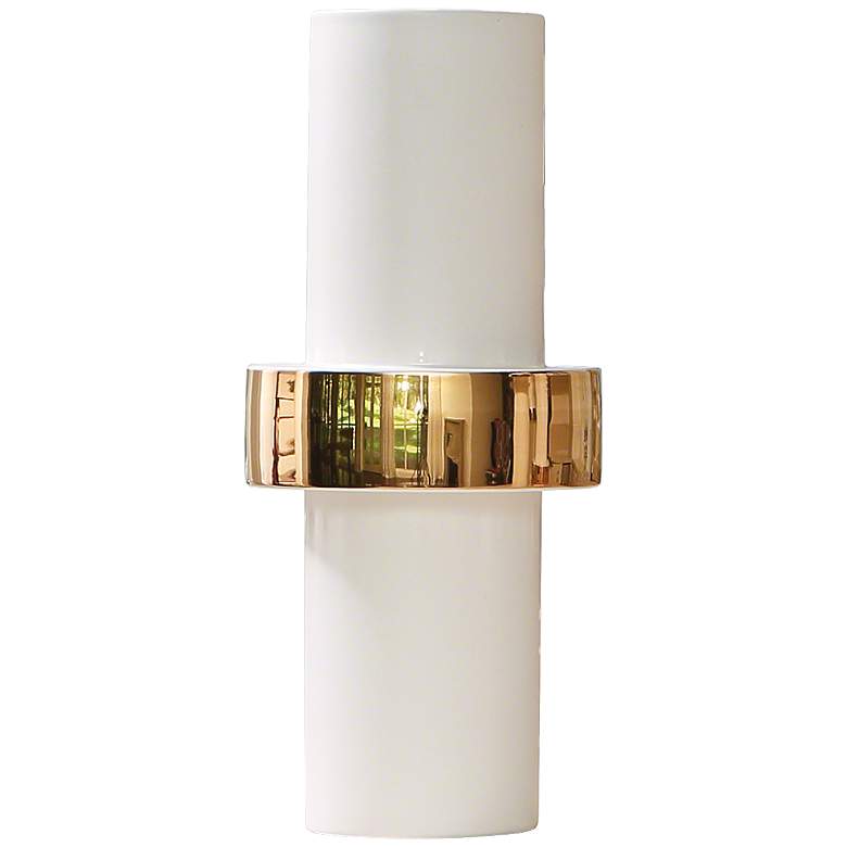 Image 1 Sensei White and Gold 13 1/2"H Middle-Ring Ceramic Vase