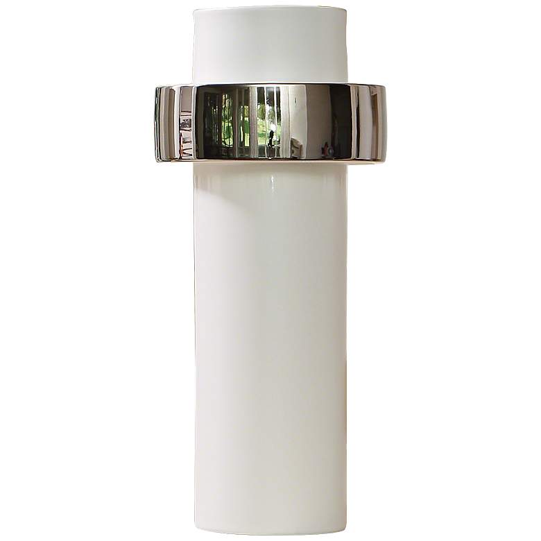 Image 1 Sensei White and Silver 13 1/2"H High-Ring Ceramic Vase