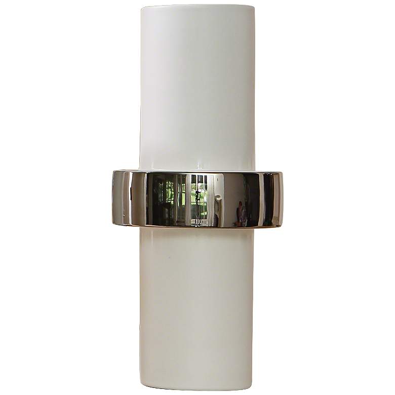 Image 1 Sensei White-Silver 13 1/2 inch High Middle-Ring Ceramic Vase