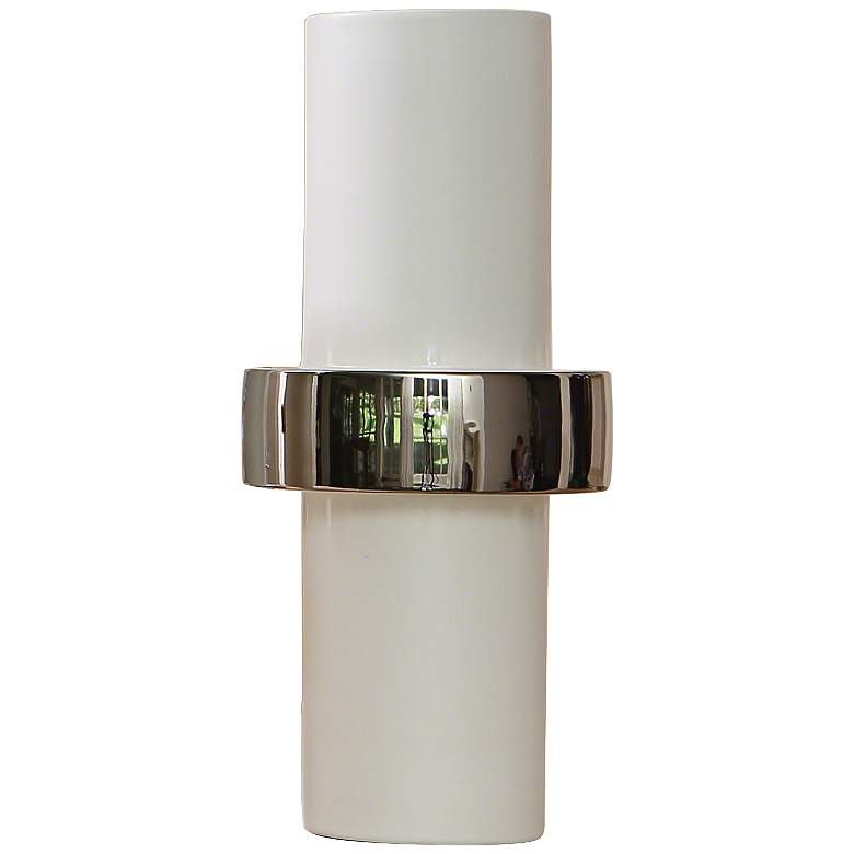 Image 1 Sensei White-Silver 13 1/2" High Middle-Ring Ceramic Vase