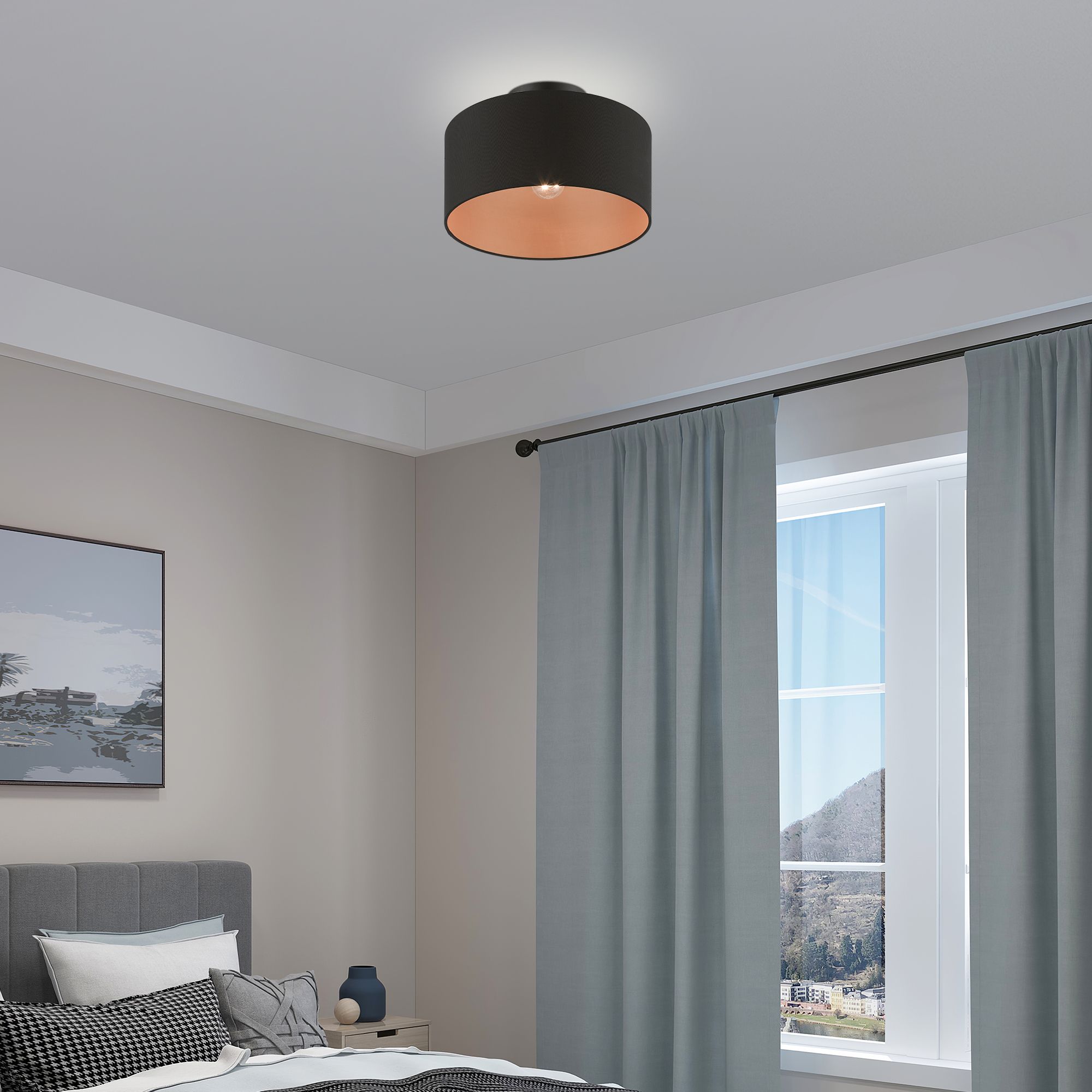 Sentosa 13" Wide Black Drum Ceiling Light in scene
