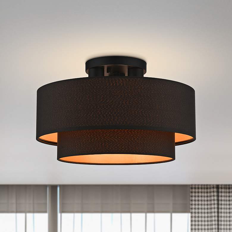 Image 2 Sentosa 15" Wide Black 2-Tier Drum Ceiling Light