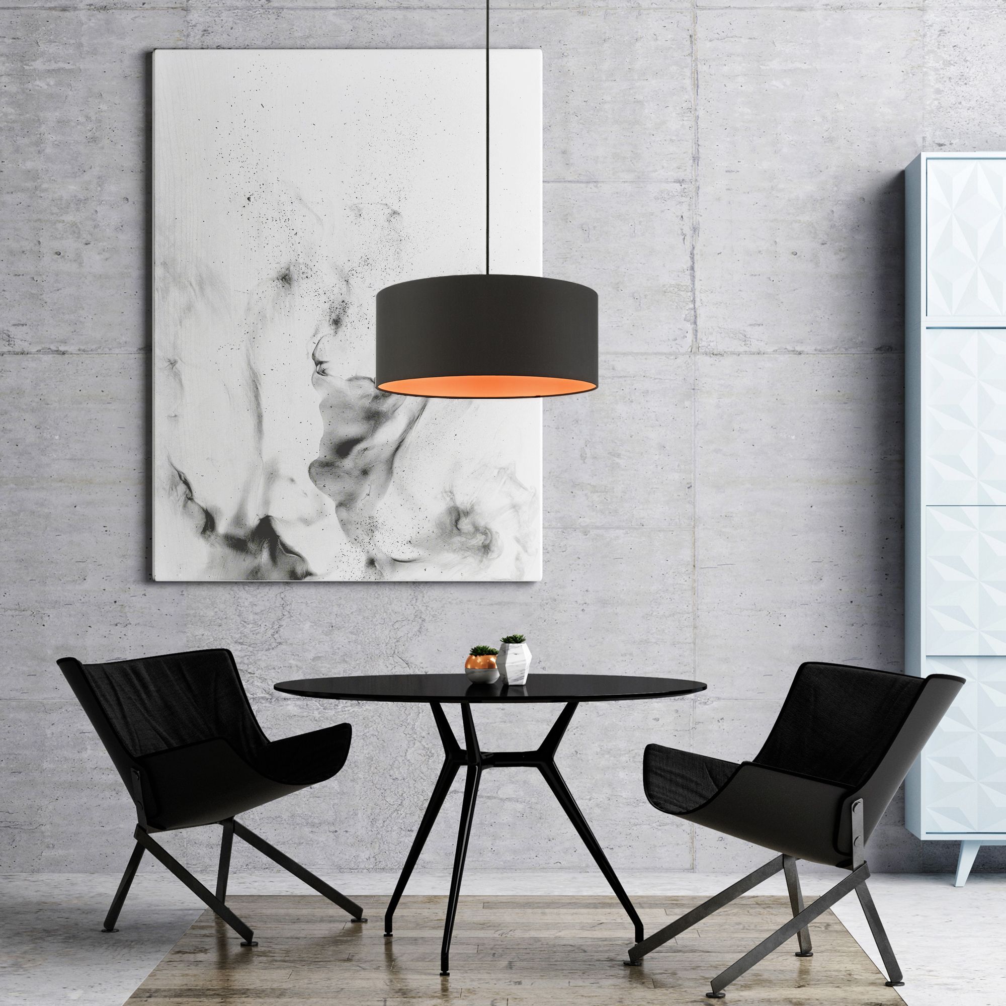 Sentosa 18" Wide Black Drum Pendant Light in scene