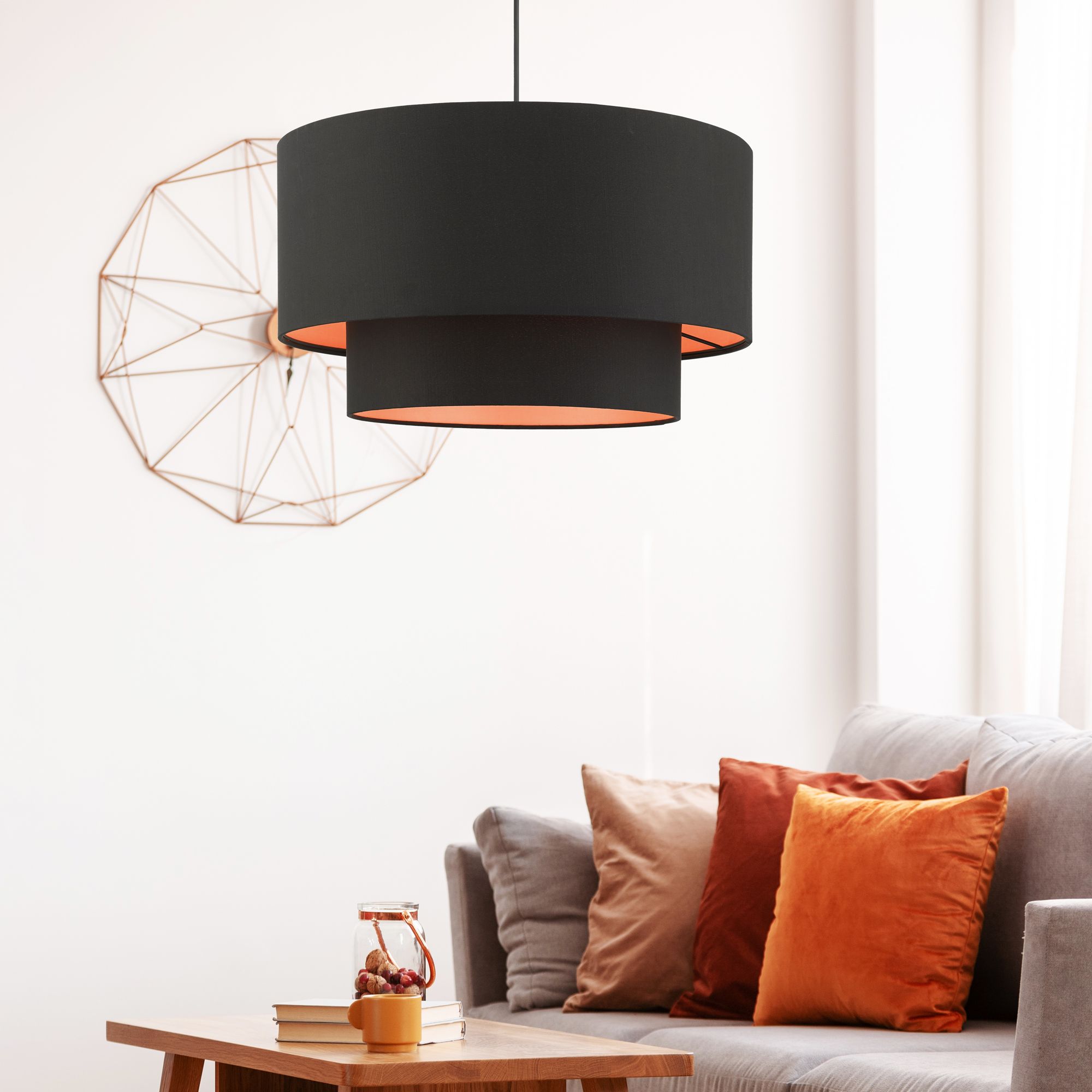 Sentosa 20" Wide Black Double Drum 3-Light Pendant in scene