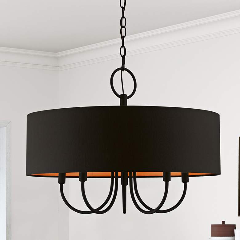 Image 2 Sentosa 23" Wide Black 5-Light Drum Pendant