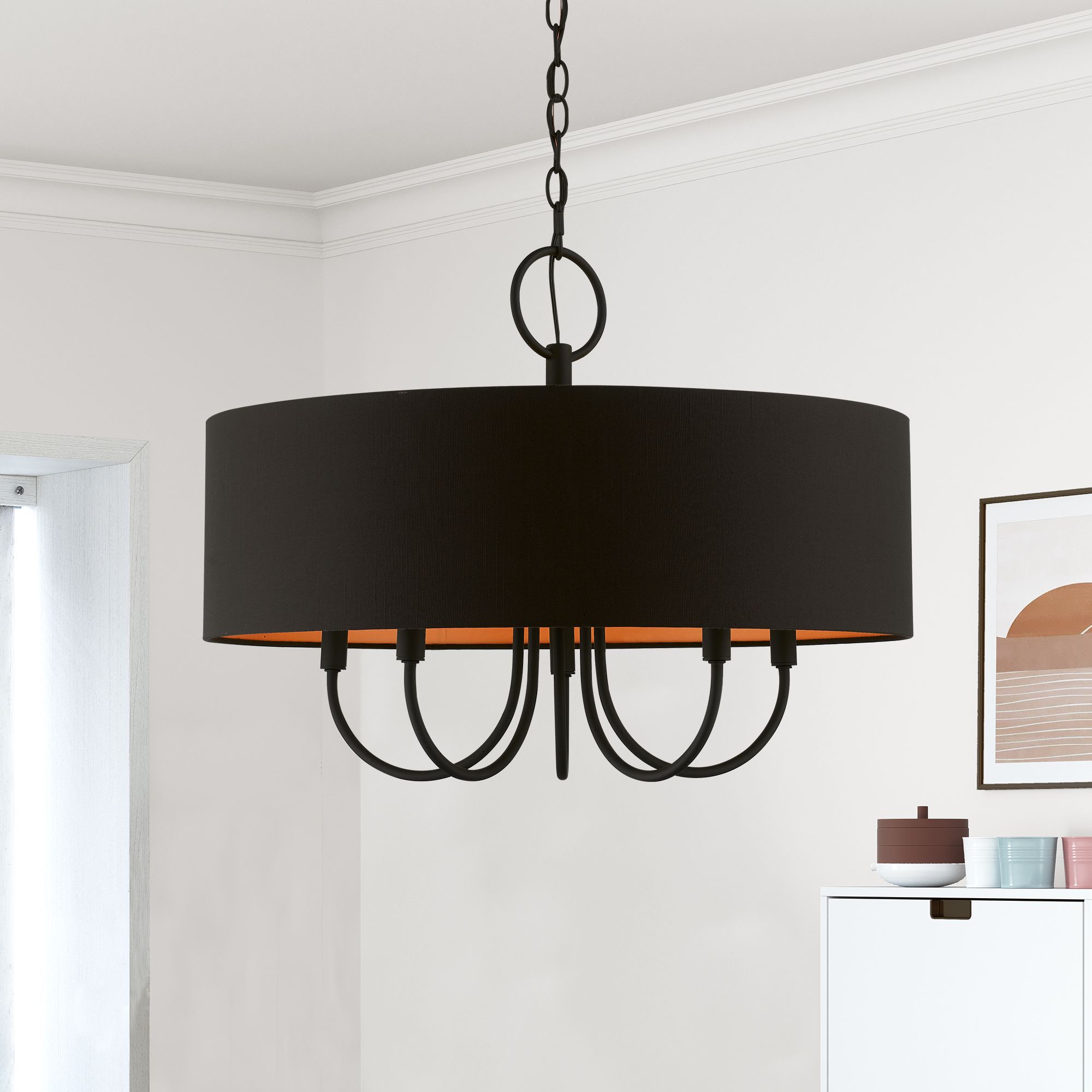 Sentosa 23" Wide Black 5-Light Drum Pendant in scene