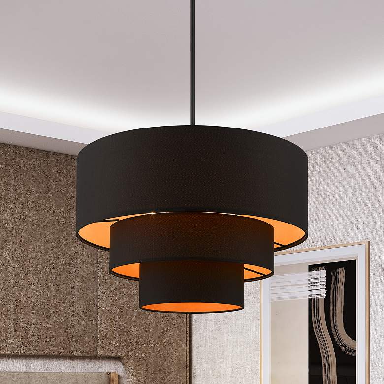 Image 2 Sentosa 23" Wide Black Triple Drum Shade Chandelier