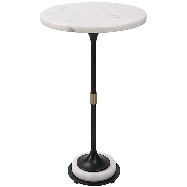 Image 1 Sentry 13" Wide White Marble Black Iron Round Accent Table