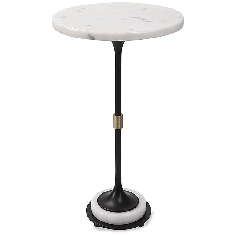 Image 2 Sentry 13" Wide White Marble Black Iron Round Accent Table