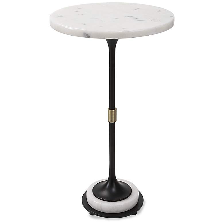 Image 1 Sentry 13 inch Wide White Marble Black Iron Round Accent Table