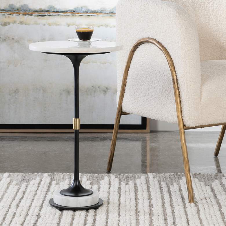 Image 1 Sentry 13" Wide White Marble Black Iron Round Accent Table