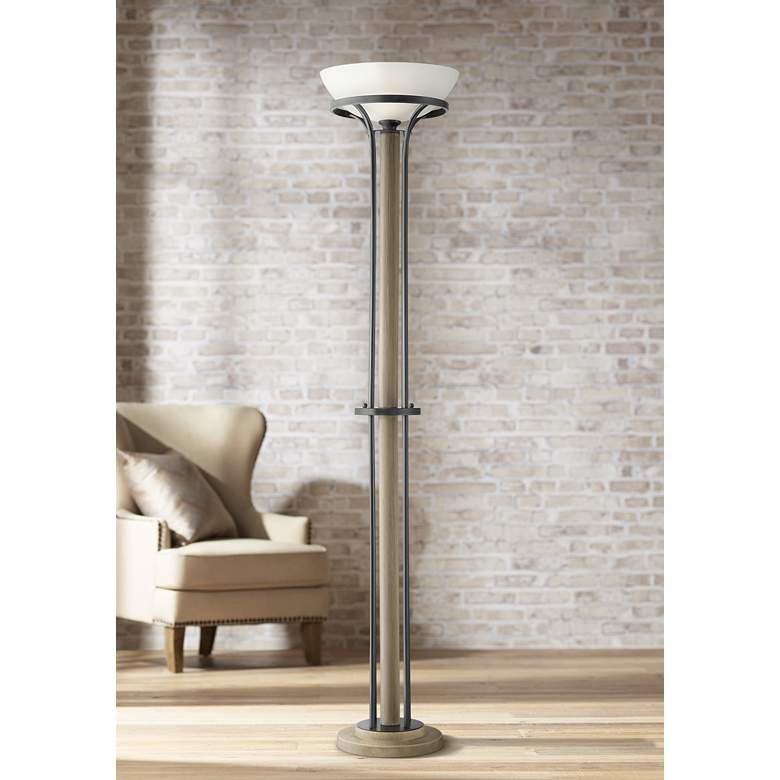 Image 1 Sentry Rustic Farmhouse Wood Torchiere Floor Lamp