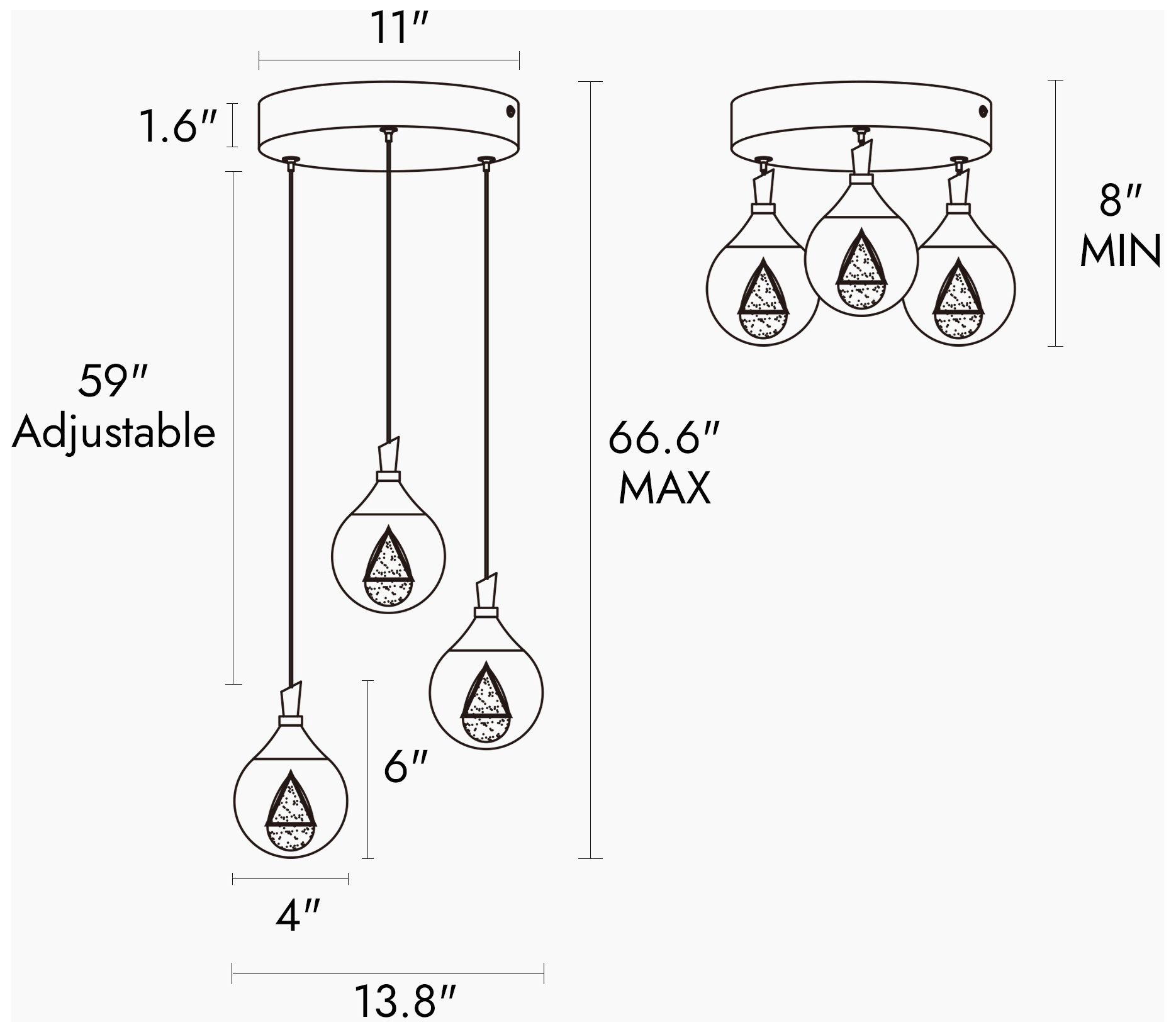 Image 2 Sepear 3-Light LED Cluster Crystal Island Pendant Light - Made to Order more views