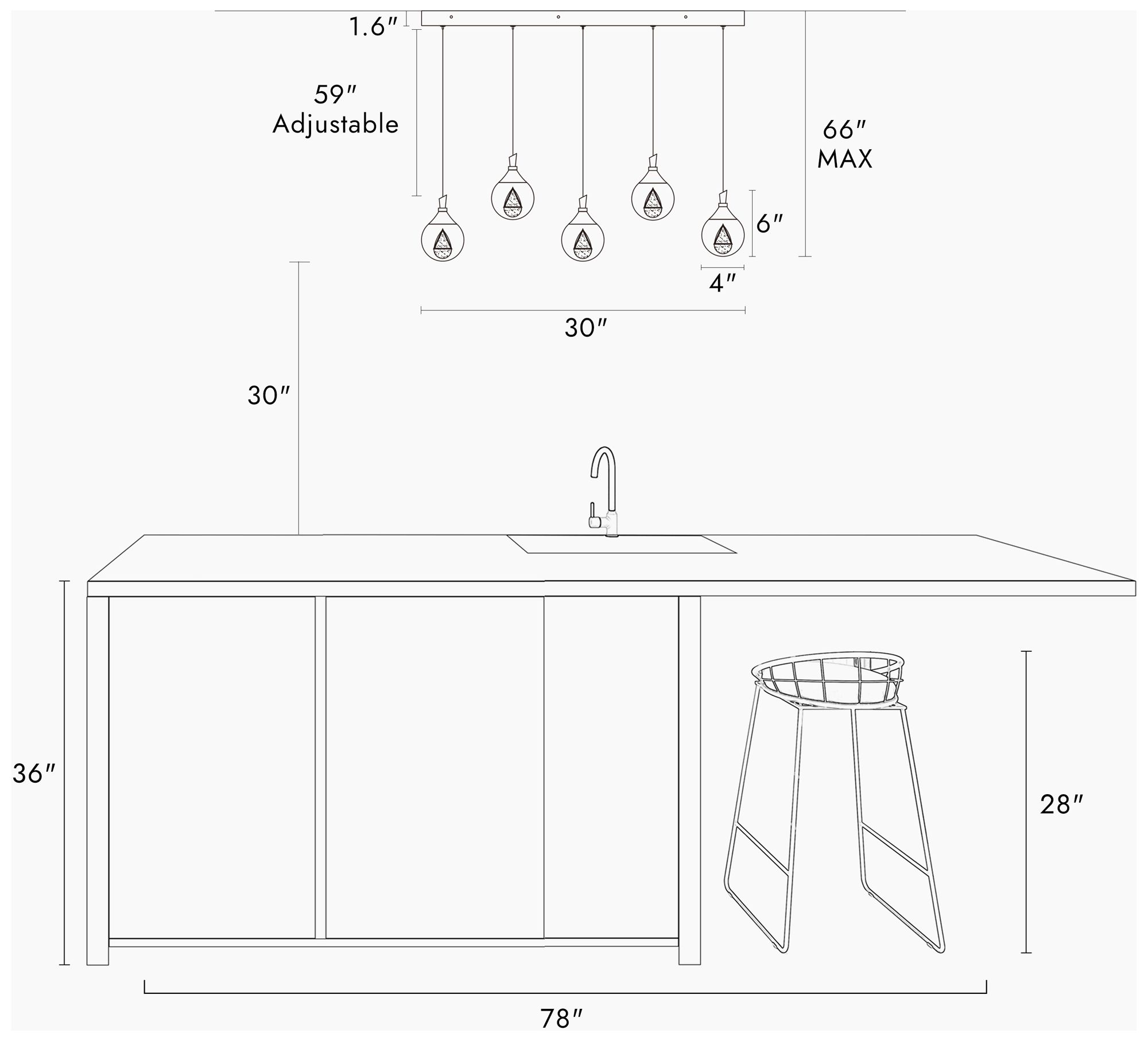 Sepear 5-Light LED Crystal Island Pendant Light - Made to Order