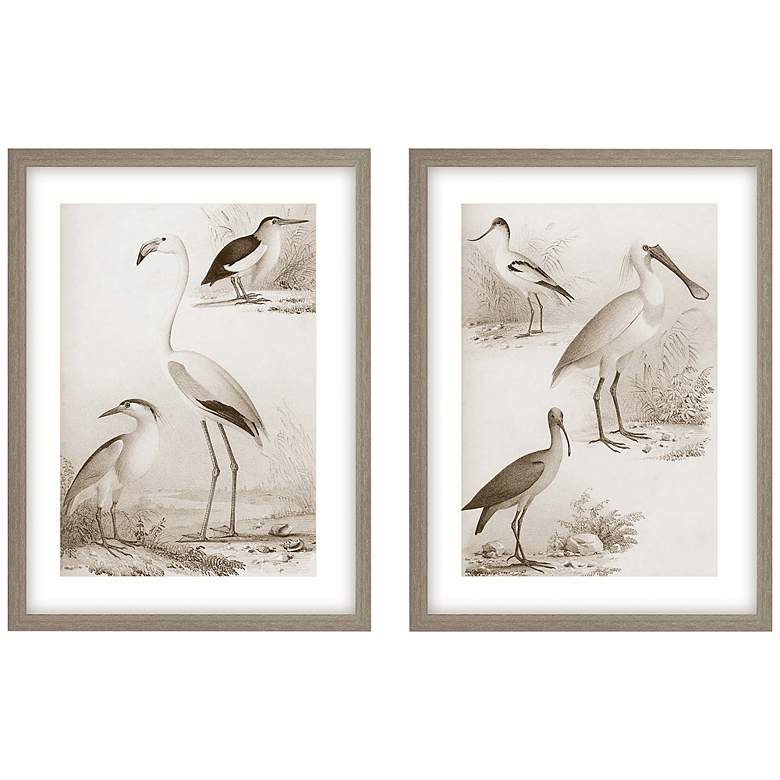 Image 2 Sepia Water Birds I 31 inchH 2-Piece Giclee Framed Wall Art Set