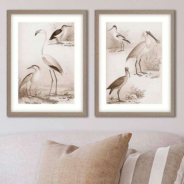 Image 1 Sepia Water Birds I 31 inchH 2-Piece Giclee Framed Wall Art Set