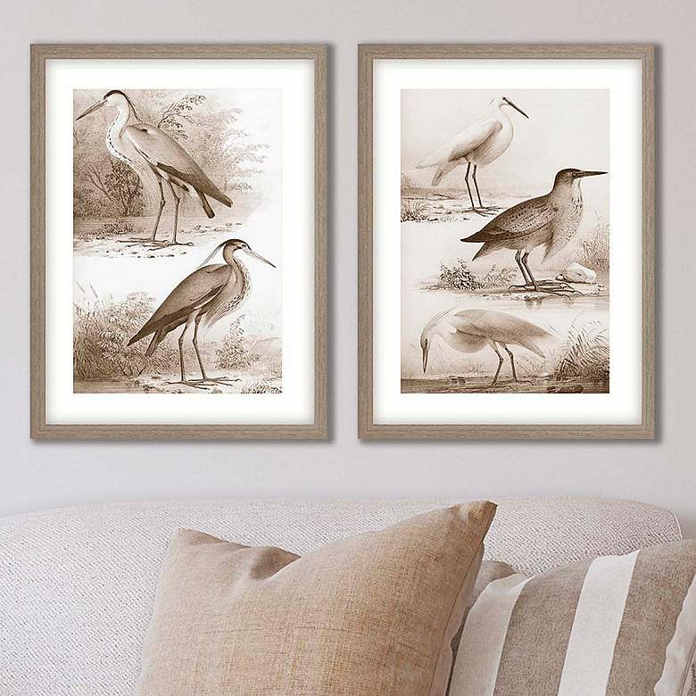 Image 1 Sepia Waterbirds II 31"H 2-Piece Giclee Framed Wall Art Set