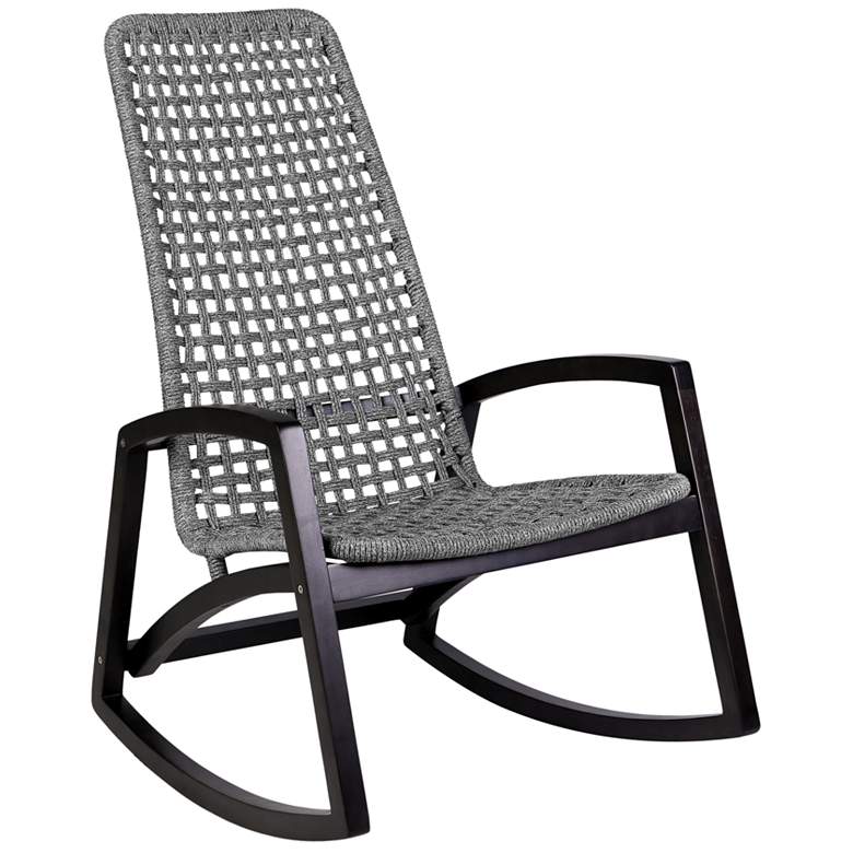 Image 1 Sequoia Outdoor Patio Rocking Chair in Dark Eucalyptus Wood and Grey Rope