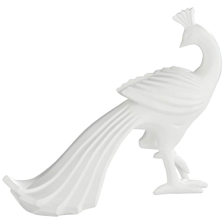 Image 1 Serena 10 1/4 inch High Matte White Peacock Figurine