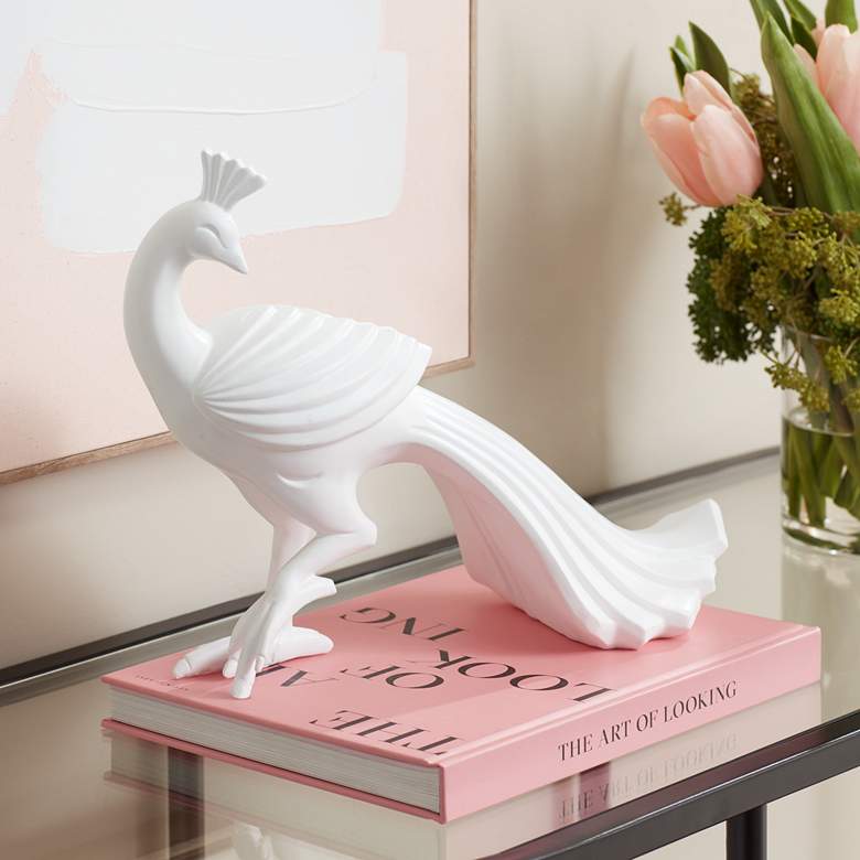 Image 1 Serena 10 1/4" High Matte White Peacock Figurine