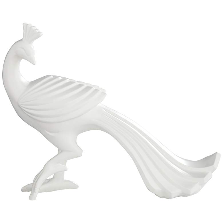 Image 3 Serena 10 1/4 inch High Matte White Peacock Figurine more views