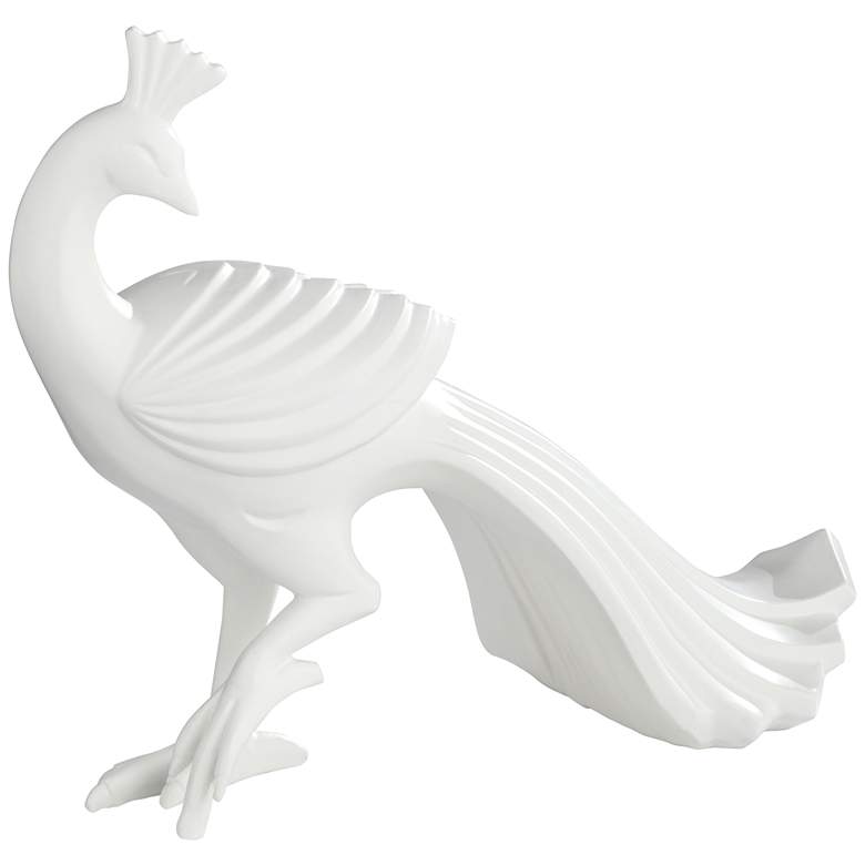 Image 4 Serena 10 1/4 inch High Matte White Peacock Figurine more views