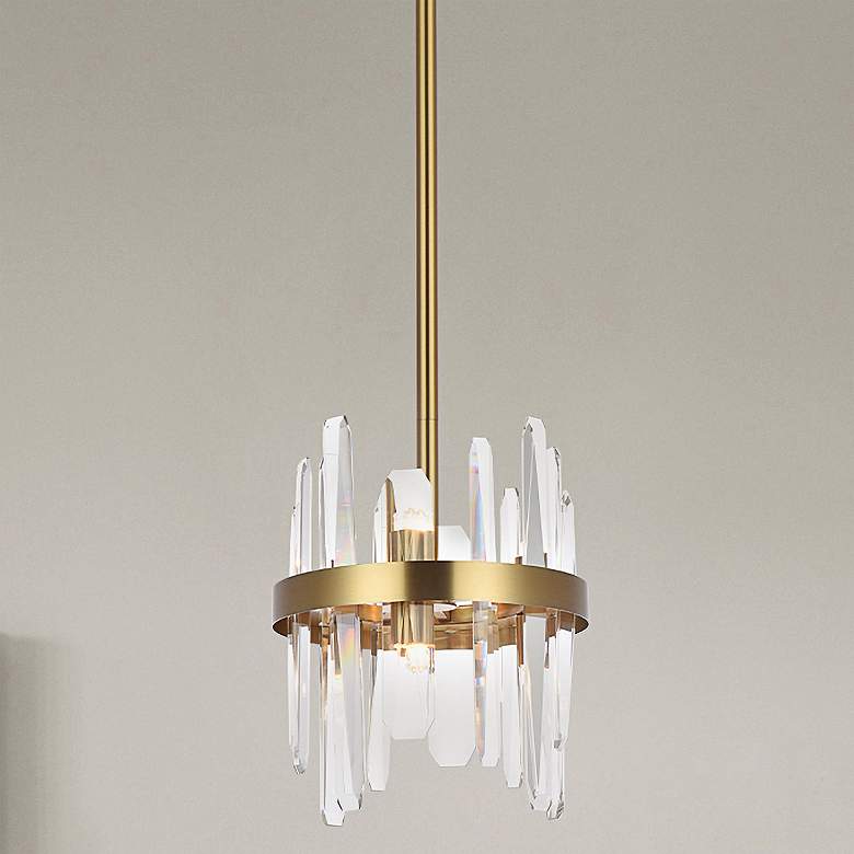 Image 1 Serena 10" Wide Satin Gold Crystal 6-Light Mini Pendant