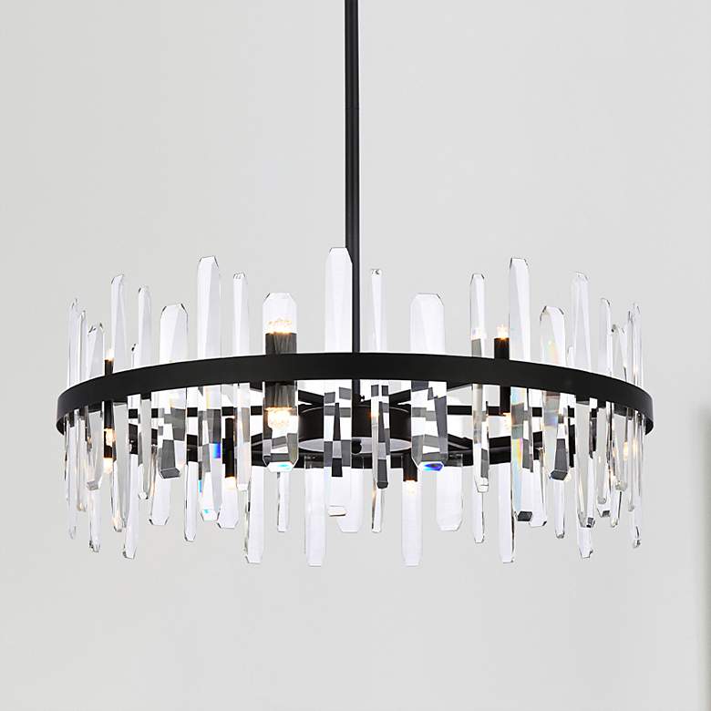 Image 1 Serena 32" Wide Black Crystal 16-Light Round Chandelier