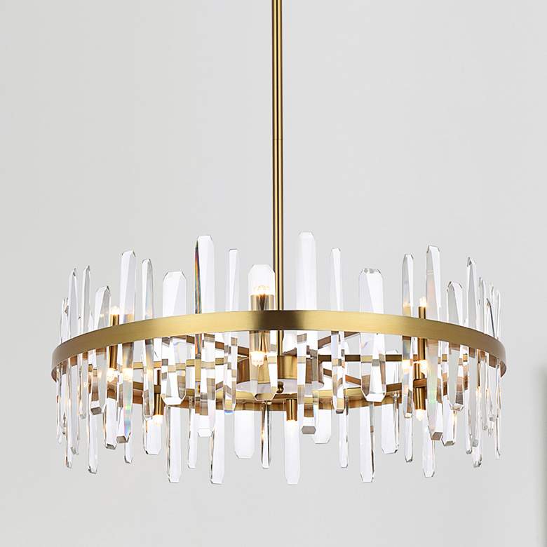 Image 1 Serena 32" Wide Satin Gold Crystal 16-Light Pendant
