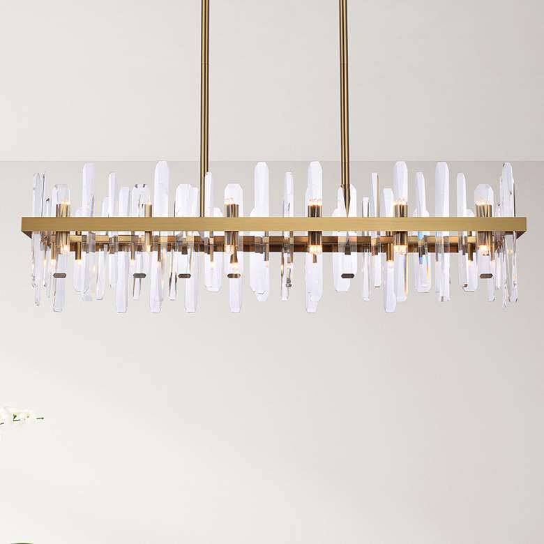 Image 1 Serena 42 inch Crystal Rectangle Chandelier In Satin Gold