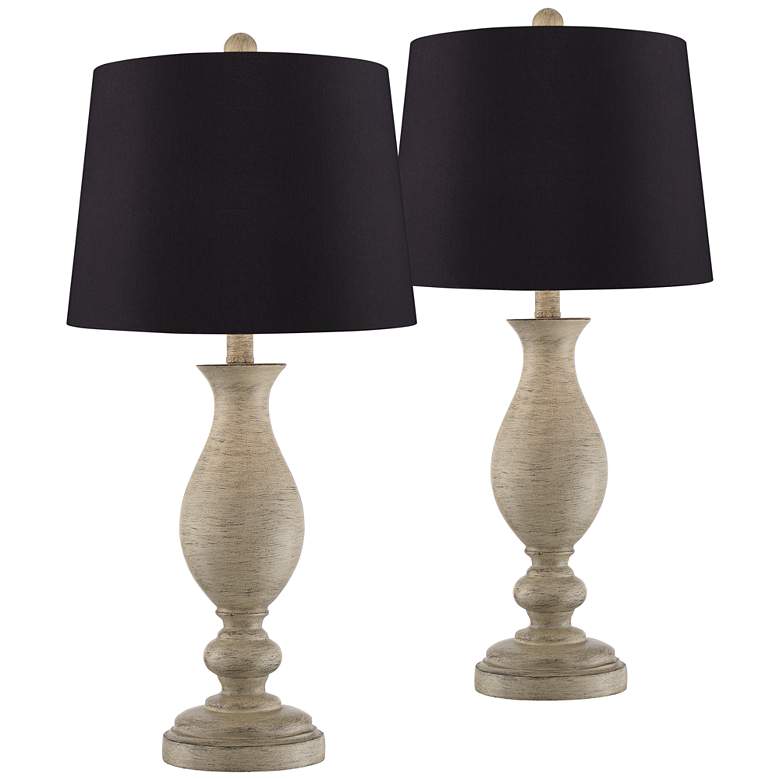 Image 1 Serena Beige Gray Wood Finish Black Shade Table Lamps Set of 2