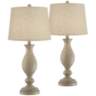 Serena Beige Gray Wood Finish Burlap Linen Table Lamps Set of 2