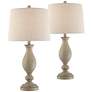 Serena Beige Gray Wood Finish Table Lamps Set of 2