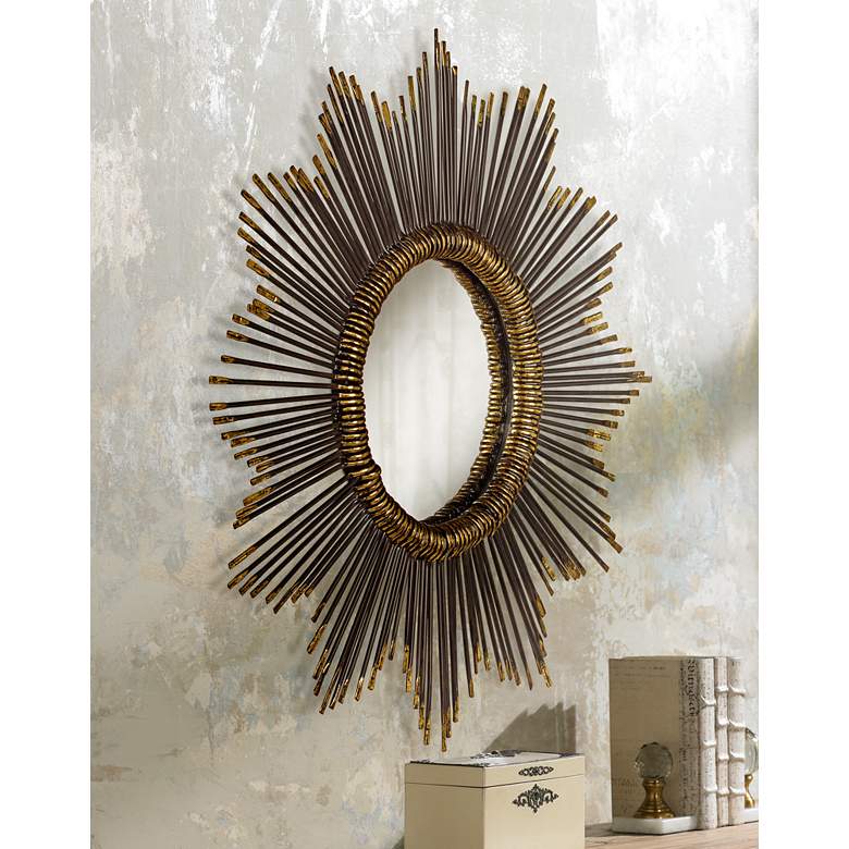 Image 1 Serena Black and Gold 36 1/2" Round Sunburst Wall Mirror
